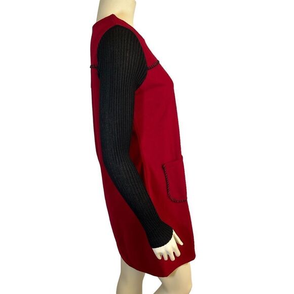 NWT Jinyanzi Soft Red Black Long Sleeve Mini Dress with Pockets Retro Vintage - Picture 6 of 11